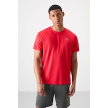 Tommy Life Kırmızı O Yaka Standart Kalıp Logo Desenli Aktif Spor Erkek T-shirt - 88255 Kirmizi