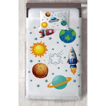 Mekta Home Bebek Ve Çocuk Odası Gezegen Ve Space X Desenli Yatak Örtüsü Renkli