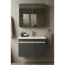 Arista 80 Cm Antrasit Mdf, Seramik Lavabolu, Alt Ve Üst Dolap Antrasit