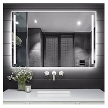Nuun Dekor 80x60cm Beyaz Led Işıklı Banyo Aynası Kumlamalı - Trafolu