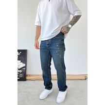 Eskitme Mavi Splash Baggy Pantolon