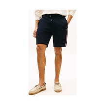 Tommy Hilfiger Global Strıpe Sweatshort - Regular Fit Şerit Detaylı Siyah Eşofman Şort Çok Renkli