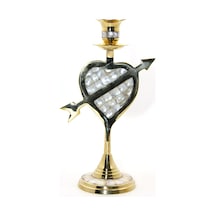2 Adet Şamdan Pirinç Karışımlı Tekli Dekoratif Mumluk 20 Cm, Brass Mother-of-pearl Candle Holder