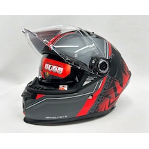 Şefaf Vizörlü + İç Güneş Vizörlü + Mt Braker Sv Charm B5 Kapalı Kask Mat Kırmızı - Siyah