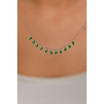 Zümrüt Taşlı Rodyum Shakira Damla Gümüş Kolye Rn10205