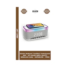 Günün Hediyesi Yenilikçi Fonksiyonel Skp - 26 Lason Işıklı Saatli Wireless Şarj - Hoparlör - Füme
