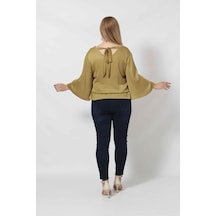 Moda Berray 3183yy Yağ Yeşili Beli Lastikli Bol Kol Bluz 001