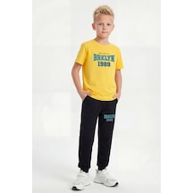 Fyk Kids Yuvarlak Yaka Tişörtlü Uzun Eşofman Altlı Erkek Çocuk Alt Üst Takım Sarı