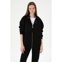 U.S. Polo Assn. Kadın Siyah Şardonlu Kapüşonlu Sweatshırt 50314130-VR046
