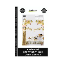 Özel Seri Kaligrafi Happy Brithday Gold Banner Günü Dekoratif Altın Renk +3