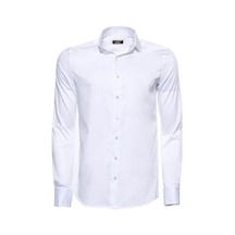 Pamuk Saten Slim Fit Beyaz Erkek Gömlek 001