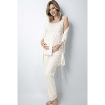 Monamise 18203 Hamile Lohusa Sabahlıklı Pijama Takımı-ekru