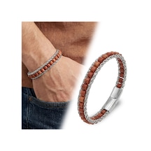 Premium Kırmızı Jasper Doğal Taşlı Hasır Örgü Zincirli Erkek Çelik Bileklik 31832b28d10 - 21 Cm Kırmızı