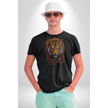 Kaplan Süs Unisex Unisex Siyah Organik Baskılı T-shirt Penye Yüksek Kalite Siyah