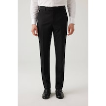 Erkek Siyah Regular Fit Yün Yan Cep Kumaş Pantolon