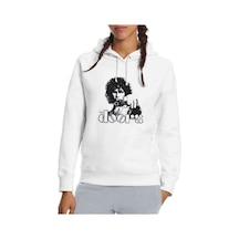The Doors Solist Baskılı Beyaz Kadın Kapşonlu Sweatshirt