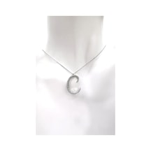 Omar Silver Kadın Büyük Boy C Harf Kolye Zirkon Taşlı Gümüş Harfl