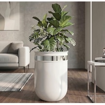 Dekoratif Glossia 45 Cm Beyaz Gümüş Krom Darbuka Saksı