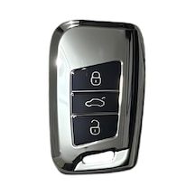 Autohan Keys Volkswagen Passat B8 Uyumlu Akıllı Anahtar Kumanda Kabı Kılıfı, Nano Krom Siyah Re Standart