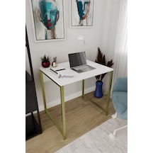 Selin Metal Ayaklı Çalışma Masası Beyaz Suntalam, Gold Ayak, Modern Ofis & Ev Masası Altın - Beyaz