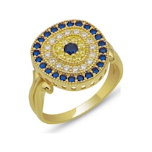 Stillove Gümüş Gold Oval Nazarlı Kadın Yüzük