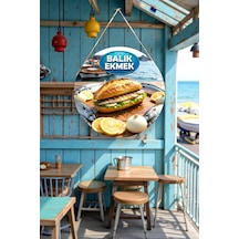 Balık Temalı İpli Ahşap Kapı Duvar Süsü, Balık Restoranı Dükkanı Tablo Dekoru, 30 X 50 Cm