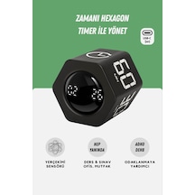 GWORKE GT-2 Hexagon Zamanlayıcı, Flip Timer, Öğrenci Ders Çalışma Saati, Sınav Kronometresi, Mutfak - Siyah