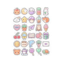 30 Adet Pastel Sevimli Figürler Sticker Seti - Laptop Telefon Ve Defter İçin Çok Renkli