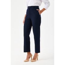 Velnara Moda Lacivert Dar Paça Cepli Yüksek Bel Dokuma Kumaş Kadın Pantolon Lacivert - 918311251 Lacivert