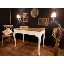 Wooding-Mobilya Wooding 120 Cm Masif Beyaz Naturel Yemek Masası