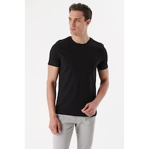 Erkek Siyah Basic Düz %100 Pamuk Bisiklet Yaka Slim Fit Dar Kesim Kısa Kollu Tişört 99yc018002001 Siyah
