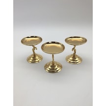 3'lü Atlı Gold Lokumluk, Çay Ve Kahve Yanı Sunumluk, Metal Şekerl