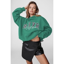Madmext Mad Girls Su Yeşili Nakışlı Kapüşonlu Sweatshirt Mg812 Su Yeşili