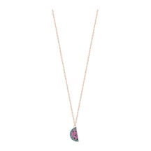 925 Ayar Rose Kaplama Renkli Taşlı Karpuz Figürlü Gümüş Kolye Gold - Rose Gold - Gümüş