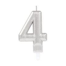 4 Rakam Mum Gümüş Renk - Pasta Mumu - Pakette 1 Adet - 10 Cm - Kapalı Kutulu Ambalaj