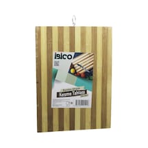 Beyaz Çizgili Ahşap Bambu Kesim Panosu - Kesme Tahtası Metal Kulplu 26 X 36 X 1.4cm 5468 Çok Renkli