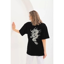 Ahes Shopping Unisex Baskılı Oversize T-shirt - Siyah SIYAH