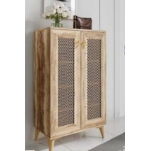 2 Kapılı Ceviz Hasırlı Çok Amaçlı Ayakkabılık Dolap Ceviz