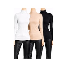 Belpa Kadın Siyah Beyaz Ten 3'lü Uzun Kollu Body Siyah - Beyaz - Ten