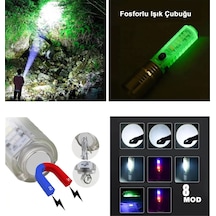 El Feneri 8 Mod Şarjlı Fosforlu Mıknatıslı Led El Feneri Çok Renkli