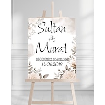 Söz Nişan Düğün İçin 50x70 Karşılama Panosu - Beyaz Çiçek Desenli 003
