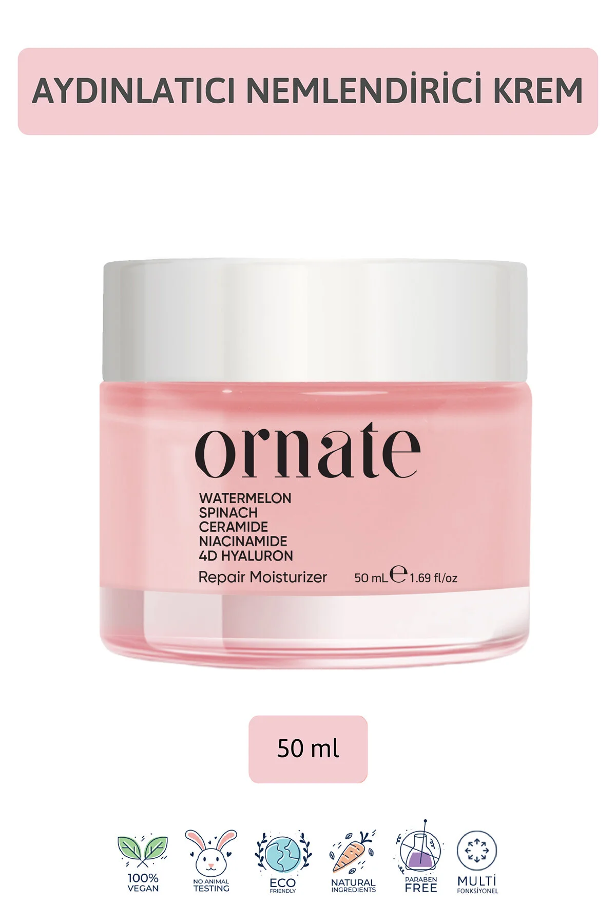 Ornate Su Bazlı Nemlendirici Ispanaklı Aydınlatıcı Yüz Kremi 50 ML