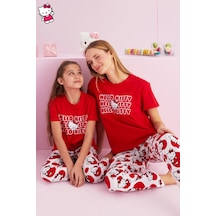 Siyah İnci Lisanslı %100 Pamuk Çok Renkli Bisklet Yaka Pijama Takım Hk010 Kırmızı