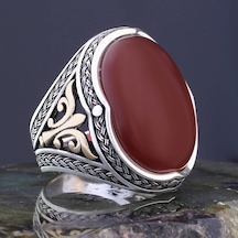 Oval Akik Taşlı Gümüş Erkek Yüzük