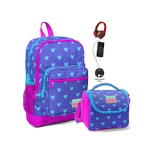 Coral High Okul Çantası Ve Beslenme Çantası Seti - Kız Çocuk Pembe Lavanta Kalp - Usb Soketli