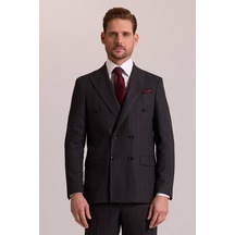 Erkek Füme Regular Fit Kruvaze Yün Takım Elbise