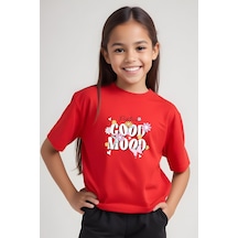 Panios Kids Positive Good Baskılı Kız Çocuk Kısa Kollu T-shirt Kırmızı