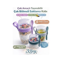 3 Lü Set Taşınabilir Kaşık+çatal Kapaklı Yoğurt Müsli Granola Yemek Diyet Saklama Kabı Take And Go Bardak Kahvaltı Salata Hazırla Çık 7009