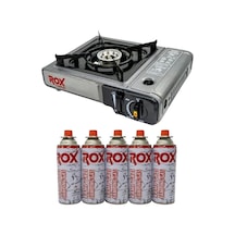 153rox0103 Tekli Portatif Kamp Ocak Gri Ekstra Gaz Girişli 5 Adet Gaz Kartuş Çok Renkli