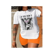 Caddemia Kadın T-shirt Moda Sokak Kısa Kollu Üstleri Gevşek Büyük Boy Gömlek Tişörtleri Yaratıcılık St Beyaz
